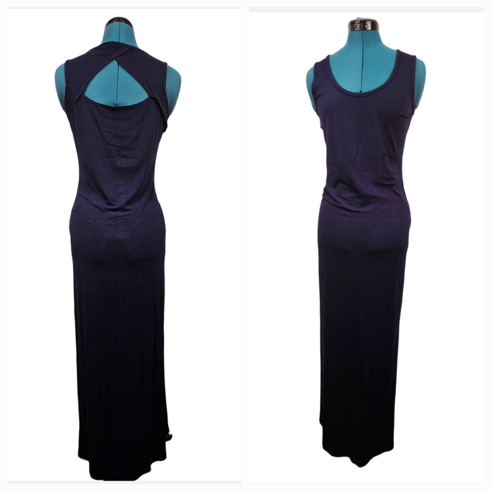 Rebel Sugar navy blue stretch knit sleeveless side slits maxi dress women size L